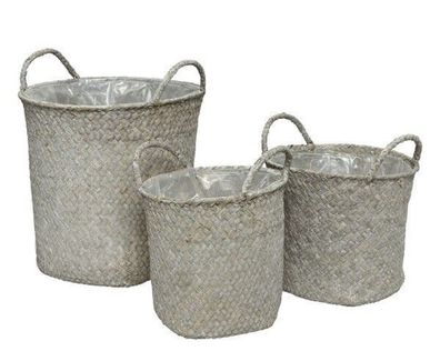 Korb Dekokorb Dekoration rund Seegras Höhe 21,5 cm 3er Set