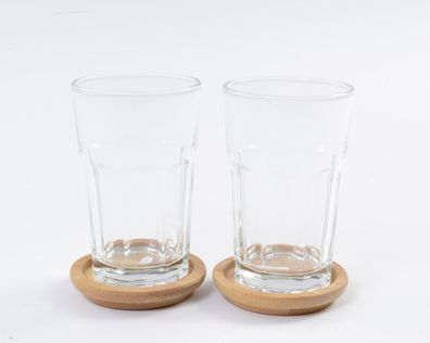 Glas Teeglas mit Deckel aus Holz Trinkglas H ca. 13 cm 2er Set