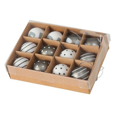 Weihnachtskugel Lola Ø 3 cm grau weiß 12 er Set