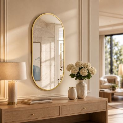 Best For Home Ovaler Wandspiegel Gold modern elegant für Bad Flur Wohnzimmer Design