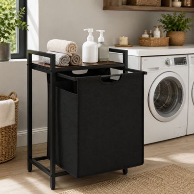 Best For Home Robuster Wäschekorb mit Ablage Stahlrahmen Oxford Gewebe 65L Modern
