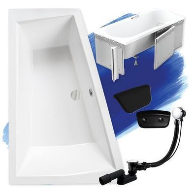 Badewanne Eckwanne 180x125 INTIMA Links + Styropor + Kopfstütze + Ablauf + Füße