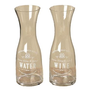 Karaffe Glas Wasserkaraffe Weinkaraffe Schriftzug H.28 cm 2er Set