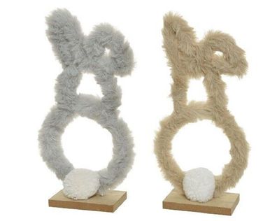 Hase Osterhase Dekofigur Kunstfell grau beige H 30,5cm - Stückpreis