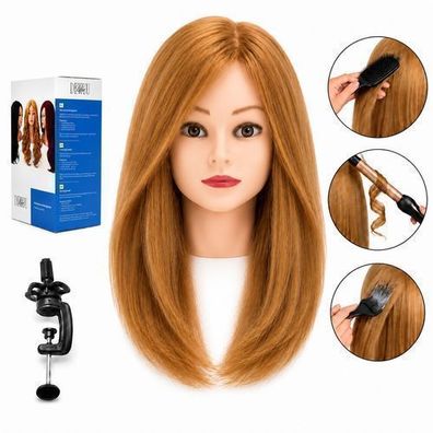 Frisierkopf Jessica Echthaar 40 cm mit Stativ - Profi Übungskopf für Friseure