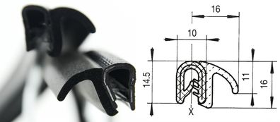 DF11 - PVC/ EPDM Kantenschutz Dichtungs Fahnen Profil Gummi Dichtung - Klemmbereich 1