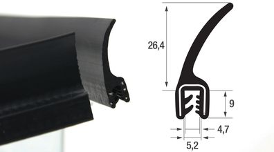 DF7 - EPDM Kantenschutz Dichtungs Fahnen Profil Gummi Dichtung - Klemmbereich 1,5-3 m