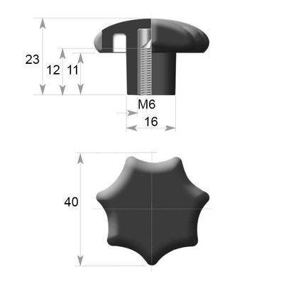 7SG40-IG6 sieben Ecken Kunststoff Sterngriff Dm 40 mm Griff Mutter mit Gewinde M6 mm