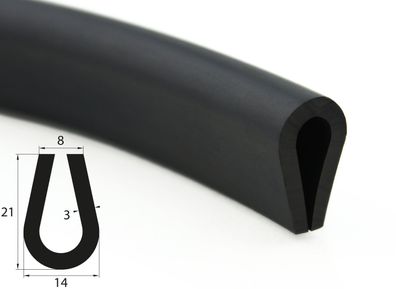 V8 Kantenschutz EPDM Gummiprofil Fassungsprofil Fassungsbereich: 8 mm Gummidichtung K
