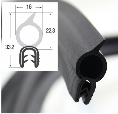 DO31 - EPDM Kantenschutz Dichtungs Profil Gummi Dichtung oben - Klemmbereich 1,5 - 3
