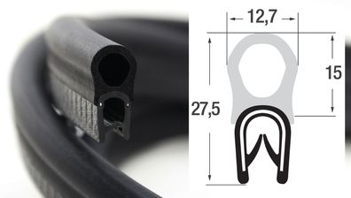 DO7 - PVC/ EPDM Kantenschutz Dichtungs Profil Gummi Dichtung oben - Klemmbereich 1