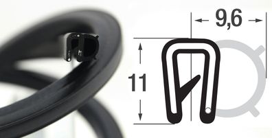 DS15 - EPDM Kantenschutz Dichtungs Profil Gummi Dichtung seitlich - Klemmbereich 1
