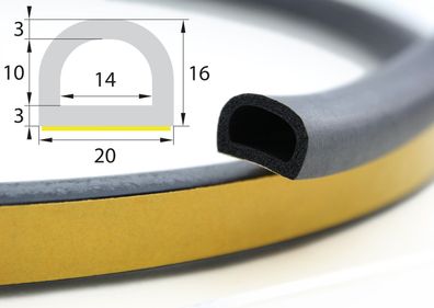 DP1 EPDM Moosgummi D - Profil 16x20 mm selbstklebend (als Montagehilfe) Gummidichtung