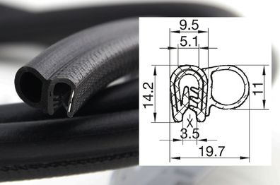 DS1 - PVC/ EPDM Kantenschutz Dichtungs Profil Gummi Dichtung seitlich - Klemmbereich