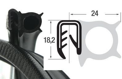 DS14 - PVC/ EPDM Kantenschutz Dichtungs Profil Gummi Dichtung seitlich - Klemmbereich