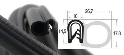 DS2 - PVC/ EPDM Kantenschutz Dichtungs Profil Gummi Dichtung seitlich - Klemmbereich