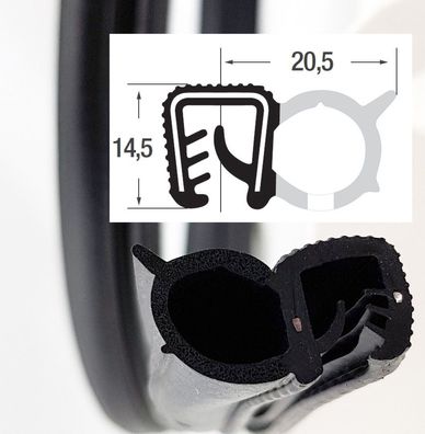 DS23 - EPDM Kantenschutz Dichtungs Profil Gummi Dichtung seitlich - Klemmbereich 1