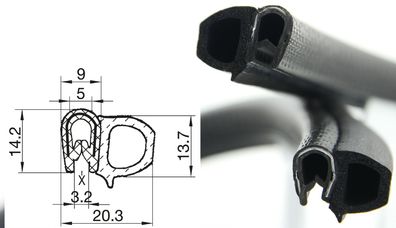 DS5 - PVC/ EPDM Kantenschutz Dichtungs Profil Gummi Dichtung seitlich - Klemmbereich