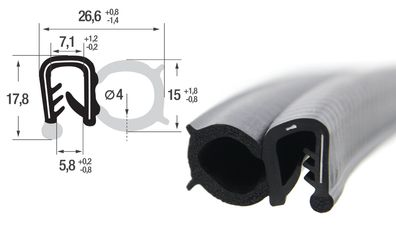 DS38 - EPDM Kantenschutz Dichtungs Profil Gummi Dichtung seitlich - Klemmbereich 2
