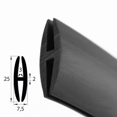 H7 - H-Profil EPDM schwarz Vollgummi H-Profil Dichtung Gummiprofil Dichtungsprofile H