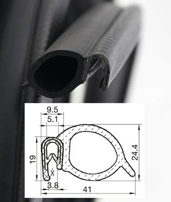 DS6 - PVC/ EPDM Kantenschutz Dichtungs Profil Gummi Dichtung seitlich - Klemmbereich