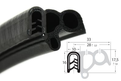 DS36 - PVC/ EPDM Kantenschutz Dichtungs Profil Gummi Dichtung seitlich - Klemmbereich