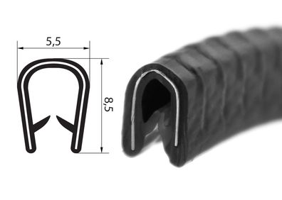 KS0-1S Kantenschutzprofil Kantenschutz Schwarz PVC Klemmbereich 0,5-1 mm Maße 5,5x8,5