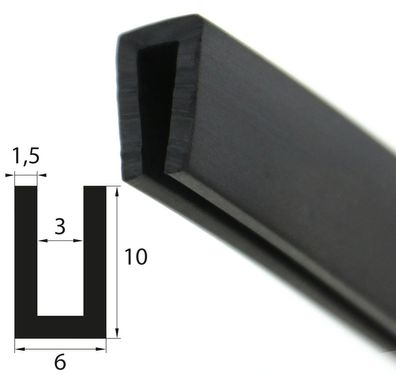 V2 Fassungsprofil 10x6mm Fassungsbereich 3 mm Kantenschutz EPDM Gummiprofil Gummidich
