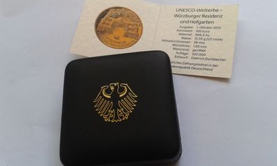 Etui und Zertifikat für 100 euro 2010 Würzburg 1/2 Unze Gold Deutschland