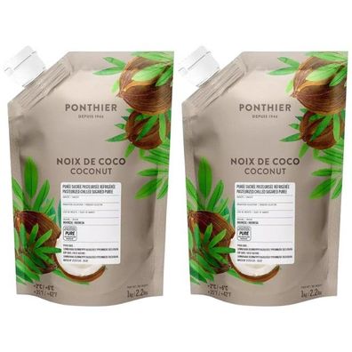 Ponthier Kokosnuss Fruchtpüree 2x 1kg Premium Kokospüree aus Indonesien für Desserts