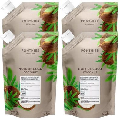 Ponthier Kokosnuss Fruchtpüree 4x 1kg Premium Kokospüree aus Indonesien für Desserts