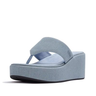 FitFlop Damen Sandalen Platfforms Denim Wedge Toe-Post Sandals A5H