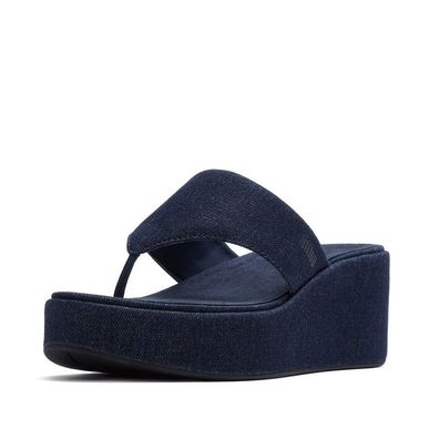 FitFlop Damen Sandalen Platfforms Denim Wedge Toe-Post Sandals A5H