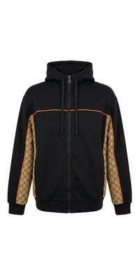 Gucci Cotton Jersey Zip Jacket mit GG Canvas Einsätzen Dunkelgrau Herren