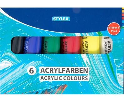 Stylex 28653 Acrylfarbe matt 6er-Set Farben in Tube à 75 ml