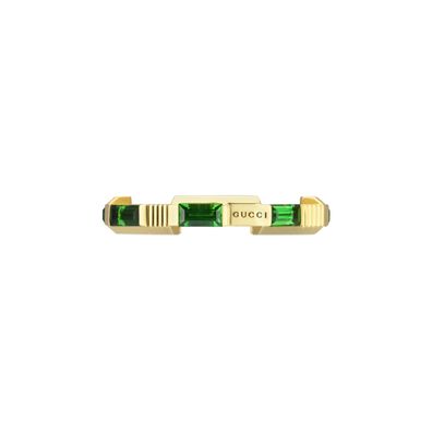Gucci – YBC662256002 – Link to Love-Ring aus 18-karätigem Gelbgold und grünem Turmali
