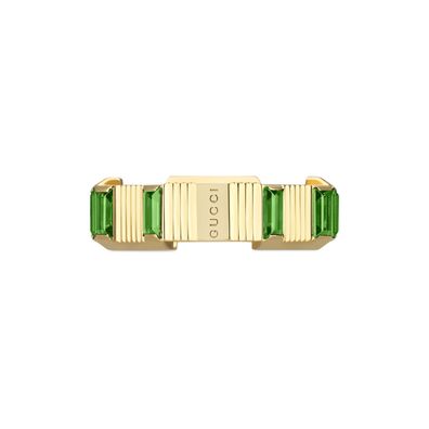 Gucci – YBC702414002 – Link to Love-Ring aus 18-karätigem Gelbgold und grünem Turmali