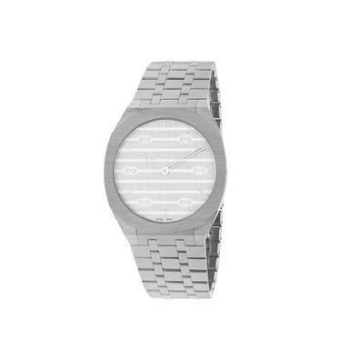 Gucci – YA163402 – Gucci 25H 34 mm mehrschichtiges Edelstahlgehäuse, silbernes Messin