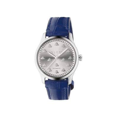 Gucci – YA1264214 – G-Timeless With Bee Motif 38-mm-Stahlgehäuse, silbernes Zifferbla