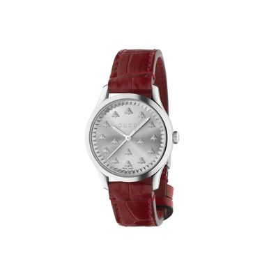 Gucci – YA1265057 – G-Timeless With Bee Motif 32-mm-Stahlgehäuse, silbernes Zifferbla