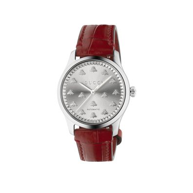 Gucci – YA1264218 – G-Timeless With Bee Motif 38-mm-Stahlgehäuse, silbernes Zifferbla