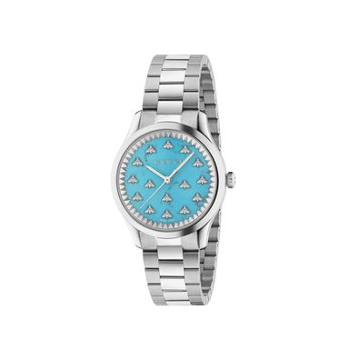 Gucci – YA1265044 – G-Timeless With Bee Motif 32-mm-Stahlgehäuse, türkisfarbenes Stei