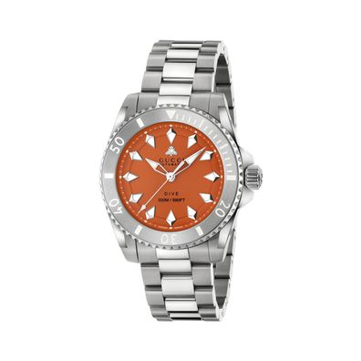 Gucci – YA136355 – Gucci Dive 40-mm-Stahlgehäuse, orangefarbenes Zifferblatt, weiße L