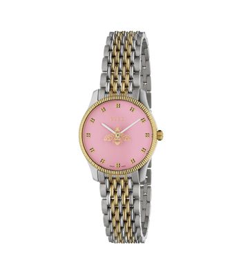 Gucci – YA1265030 – G-Timeless Slim-Gehäuse aus Stahl und Gelbgold-PVD, rosafarbenes