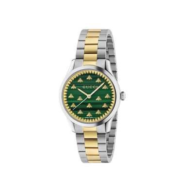 Gucci – YA1265042 – G-Timeless With Bee Motif 32-mm-Stahlgehäuse, Malachitstein-Ziffe
