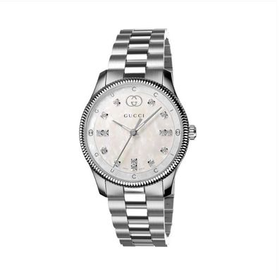 Gucci – YA1265064 – G-Timeless 29-mm-Edelstahlgehäuse, weißes Perlmuttzifferblatt mit