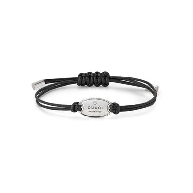 Gucci – YBA797194001 – Markenarmband aus Sterlingsilber und schwarzem Lederarmband mi