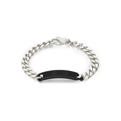 Gucci - YBA797167001 - Gucci Tag-Armband aus Sterlingsilber und schwarzem gummiertem