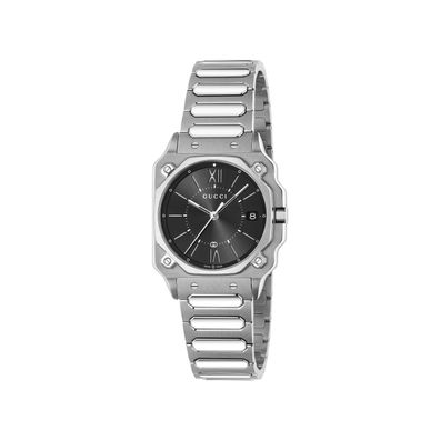 Gucci – YA166505 – G-Flat 30 mm Edelstahlgehäuse; Schwarz verzinktes Zifferblatt mit