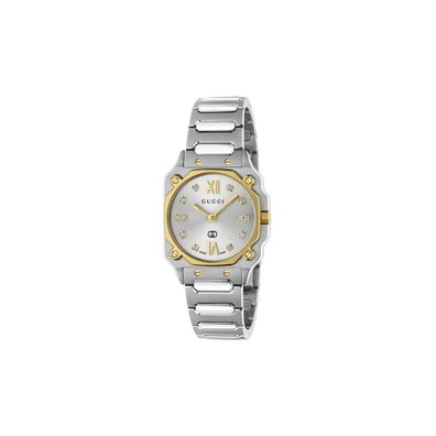 Gucci – YA166503 – G-Flat 24-mm-Edelstahlgehäuse mit 18-karätig gelbvergoldeter Lünet